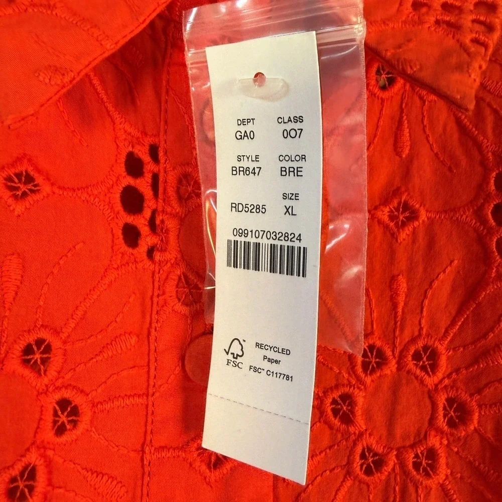 J.Crew‎ Red Eyelet Popover Top XL